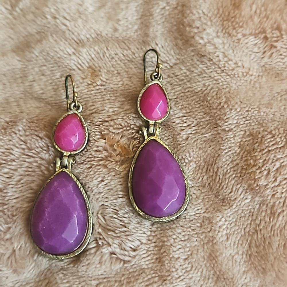 Purple Teardrop Dangle Hook Earrings